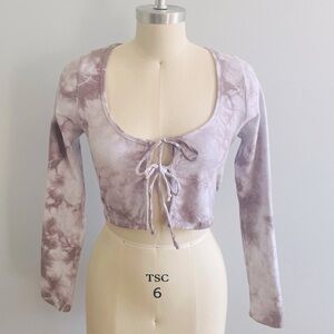 Blue Blush Long Sleeve Tie Front Tie Dyed Top- Size Medium- NWT